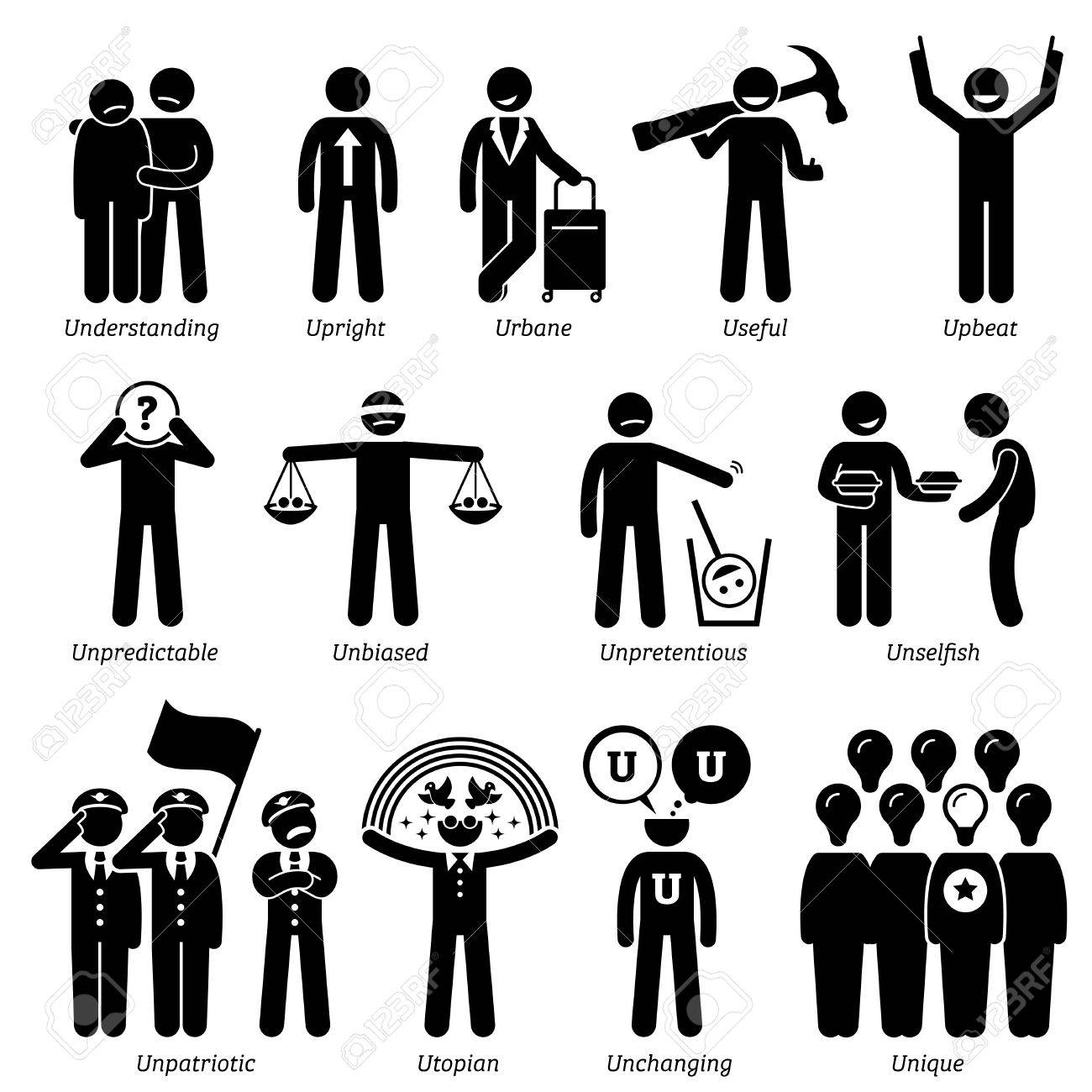 肯定的な中立的な人格の性格 棒の数字の男アイコン アルファベット U から始まる のイラスト素材 ベクタ Image