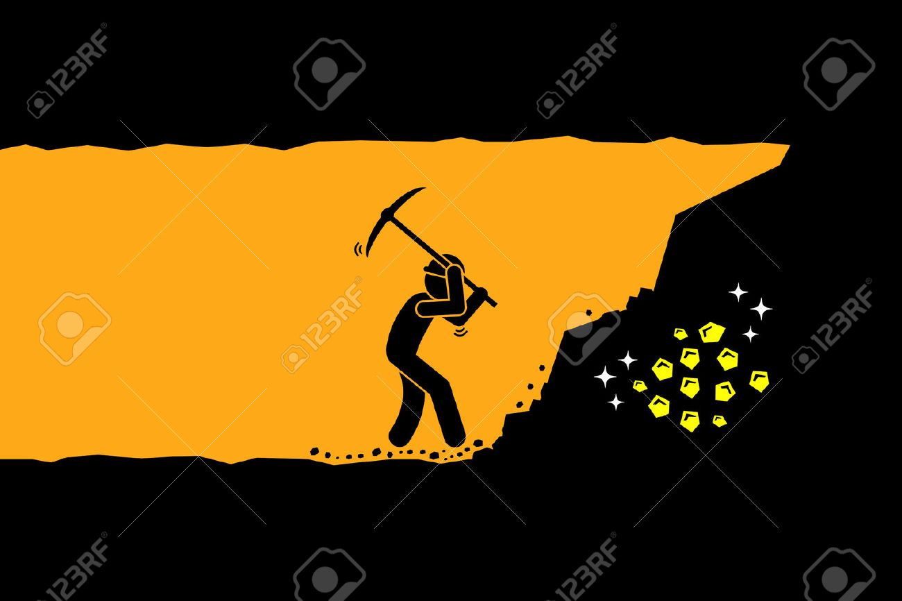 Person worker digging and mining for gold in an underground tunnel. Vector artwork depicts hard work, success, achievement, and discovery. - 63443178 Person worker digging and mining for gold in an underground tunnel. Vector artwork depicts hard work, success, achievement, and discovery. - 63443178