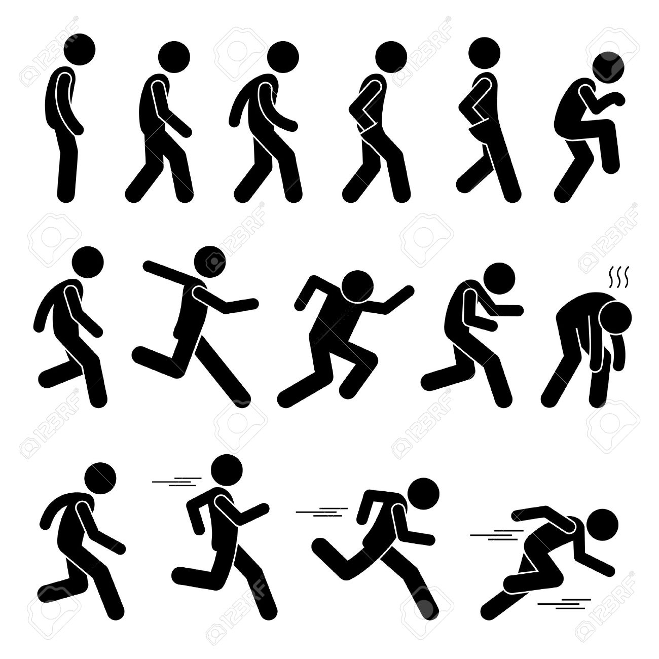 Various Human Man People Walking Running Runner Poses Postures Ways Stick Figure Stickman Pictogram Icons - 65458058 Various Human Man People Walking Running Runner Poses Postures Ways Stick Figure Stickman Pictogram Icons - 65458058