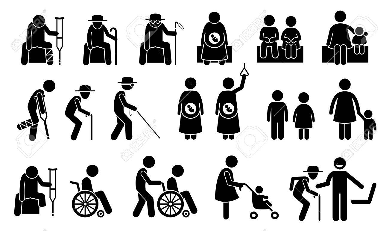 Priority seats for old man, senior citizen, blind man, pregnant woman, children, mother with kid or baby, adult with toddler, handicap, disabled and injured people. Privilege chair for people in need. - 69367219 Priority seats for old man, senior citizen, blind man, pregnant woman, children, mother with kid or baby, adult with toddler, handicap, disabled and injured people. Privilege chair for people in need. - 69367219