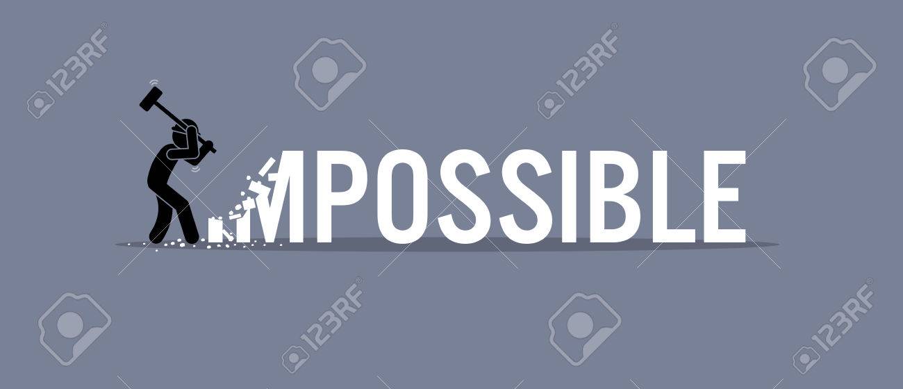 Man destroying the word impossible to possible. Vector artwork depicts possibility, opportunity, and determination. - 70919565 Man destroying the word impossible to possible. Vector artwork depicts possibility, opportunity, and determination. - 70919565
