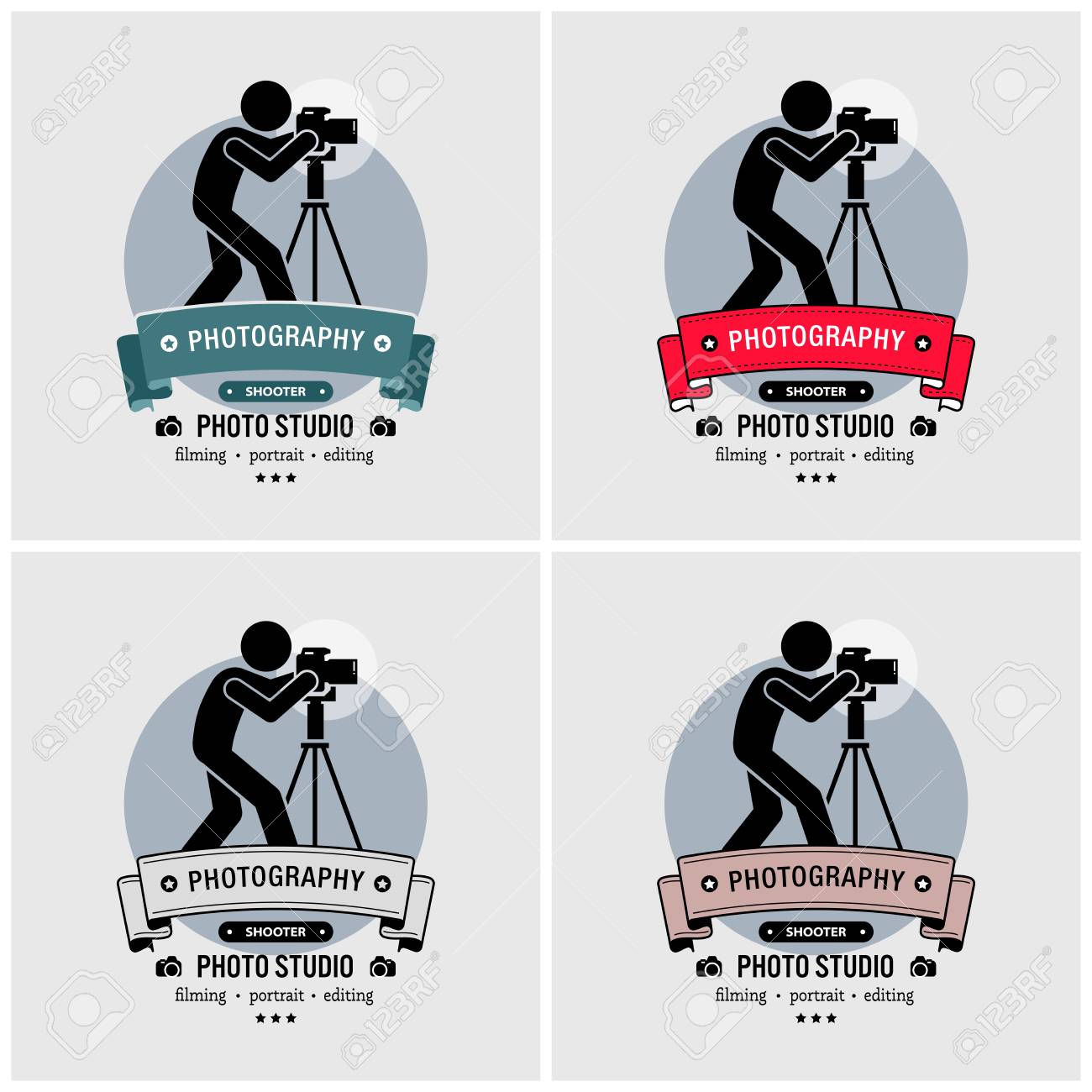 Photographer Photography Studio Logo Design Vector Artwork Of A Professional Cameraman Taking Photo With A Dslr And Tripod Stand Inside A Studio Royalty Free Cliparts Vectors And Stock Illustration Image