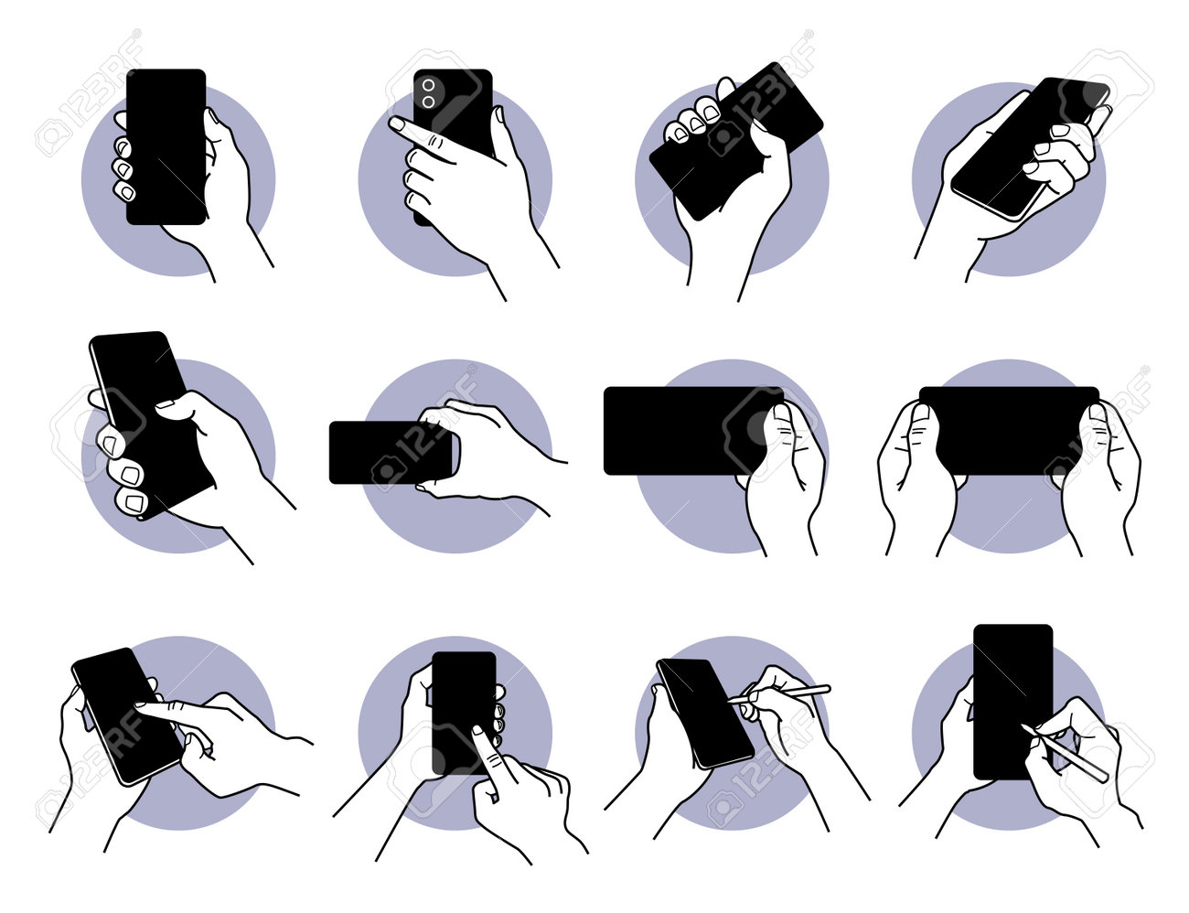 Mano che tiene e utilizza lo smartphone con l'icona nera dello schermo vuoto impostata. illustrazioni vettoriali di telefono che porta la mano, gesto del dito che tocca lo schermo e utilizzo dello strumento penna per scrivere e individuare. - 162714666 Mano che tiene e utilizza lo smartphone con l'icona nera dello schermo vuoto impostata. illustrazioni vettoriali di telefono che porta la mano, gesto del dito che tocca lo schermo e utilizzo dello strumento penna per scrivere e individuare. - 162714666