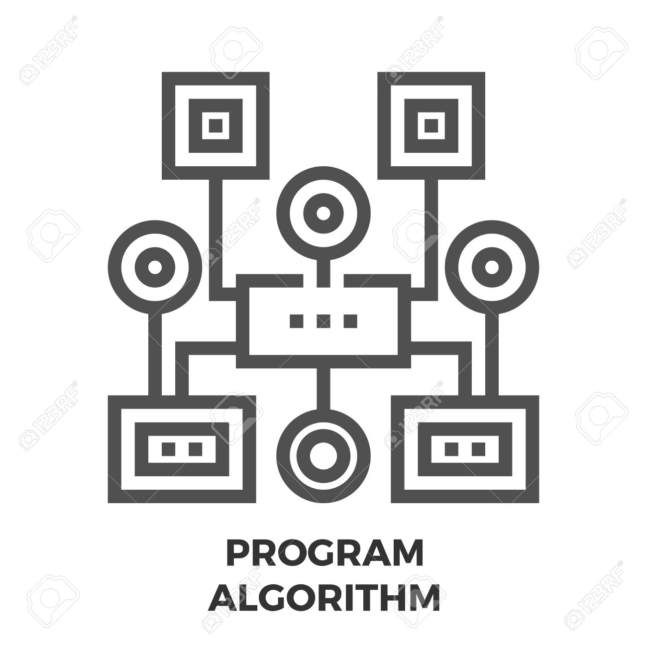 プログラム アルゴリズム細い線ベクトルのアイコンが白い背景に分離