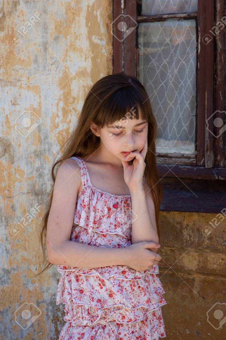 Adorable Happy Little Girl Outdoors Portrait Of Caucasian Kid
