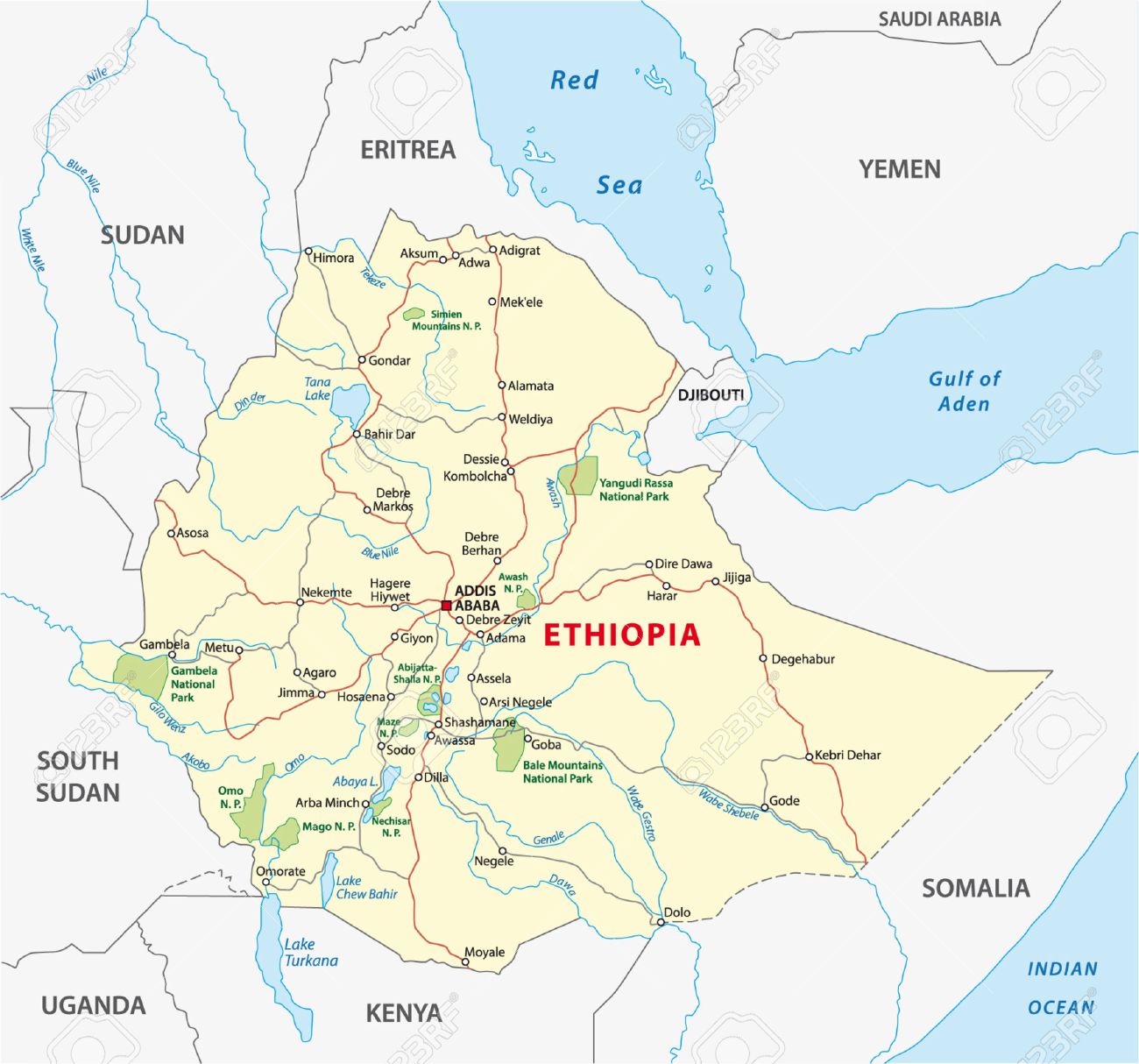 Bale Goba Ethiopia Map Ethiopia Road Map Royalty Free Svg, Cliparts, Vectors, And Stock  Illustration. Image 33614753.