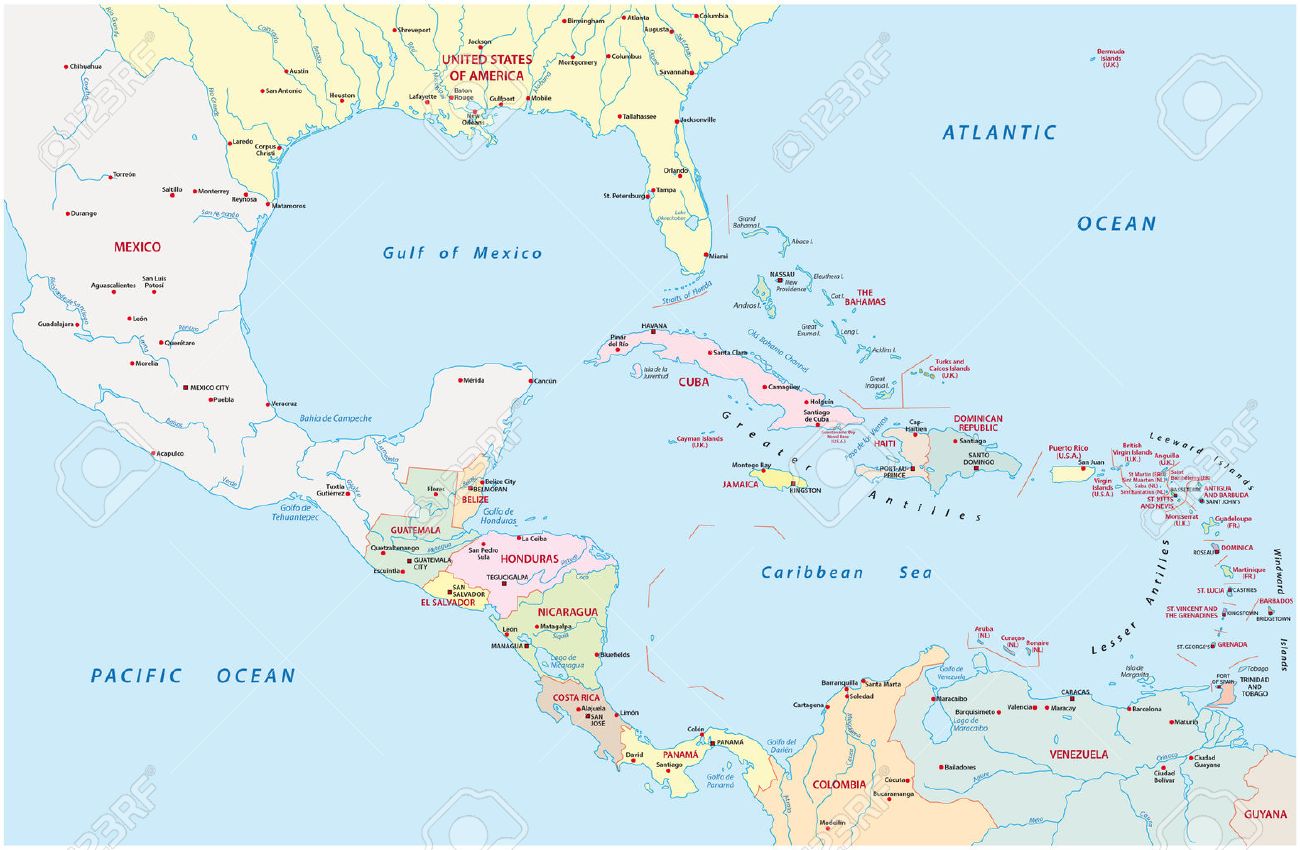 アメリカの中央とカリブ海の地図のイラスト素材 ベクタ Image