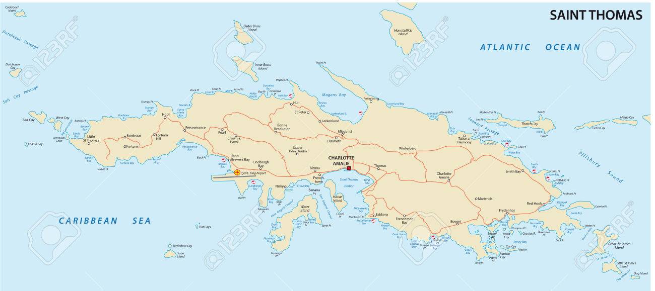 saint thomas us virgin islands map stock vector 34356648
