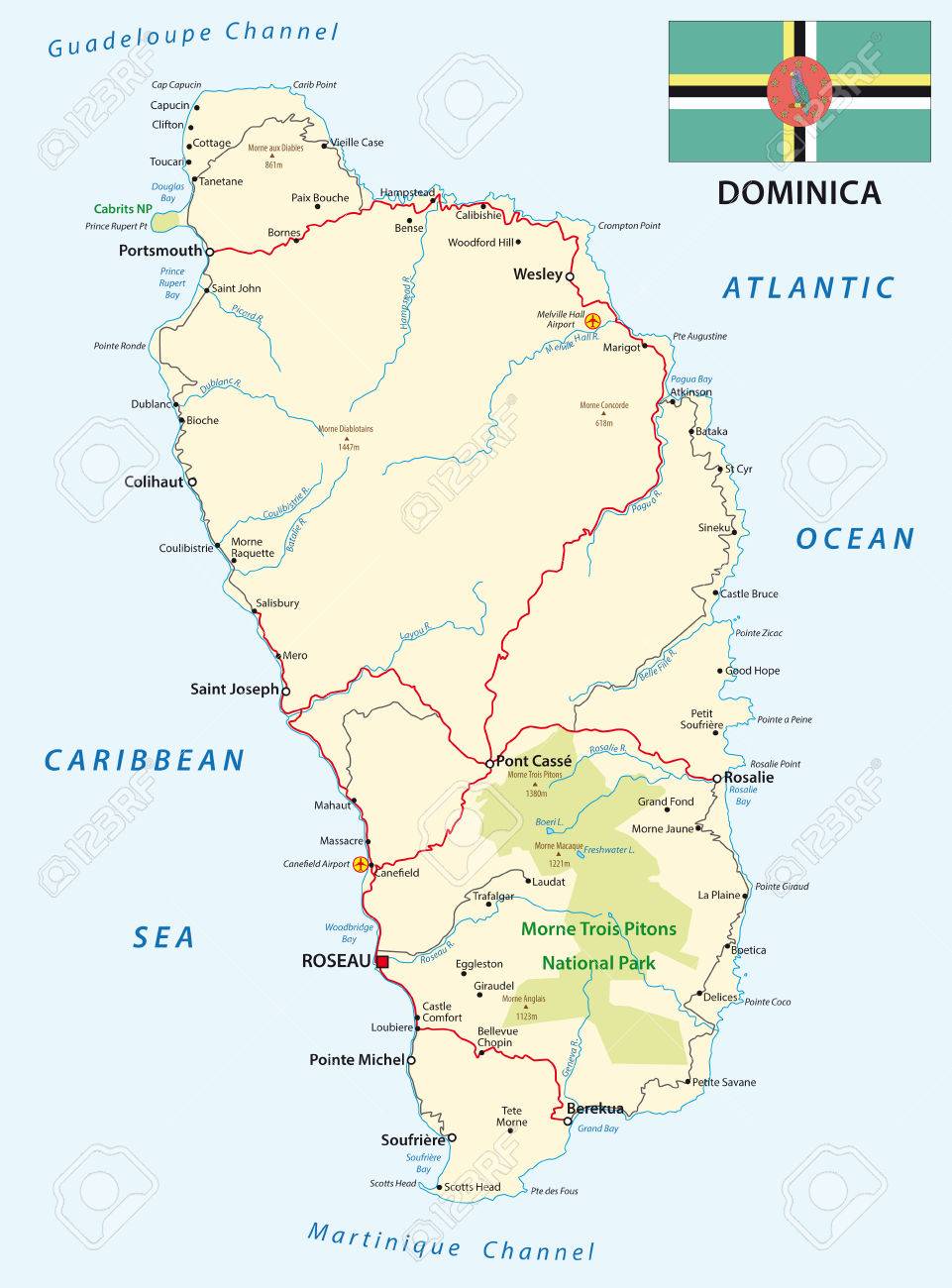 Carte Routiere De La Dominique Avec Le Drapeau Clip Art Libres De Droits Vecteurs Et Illustration Image