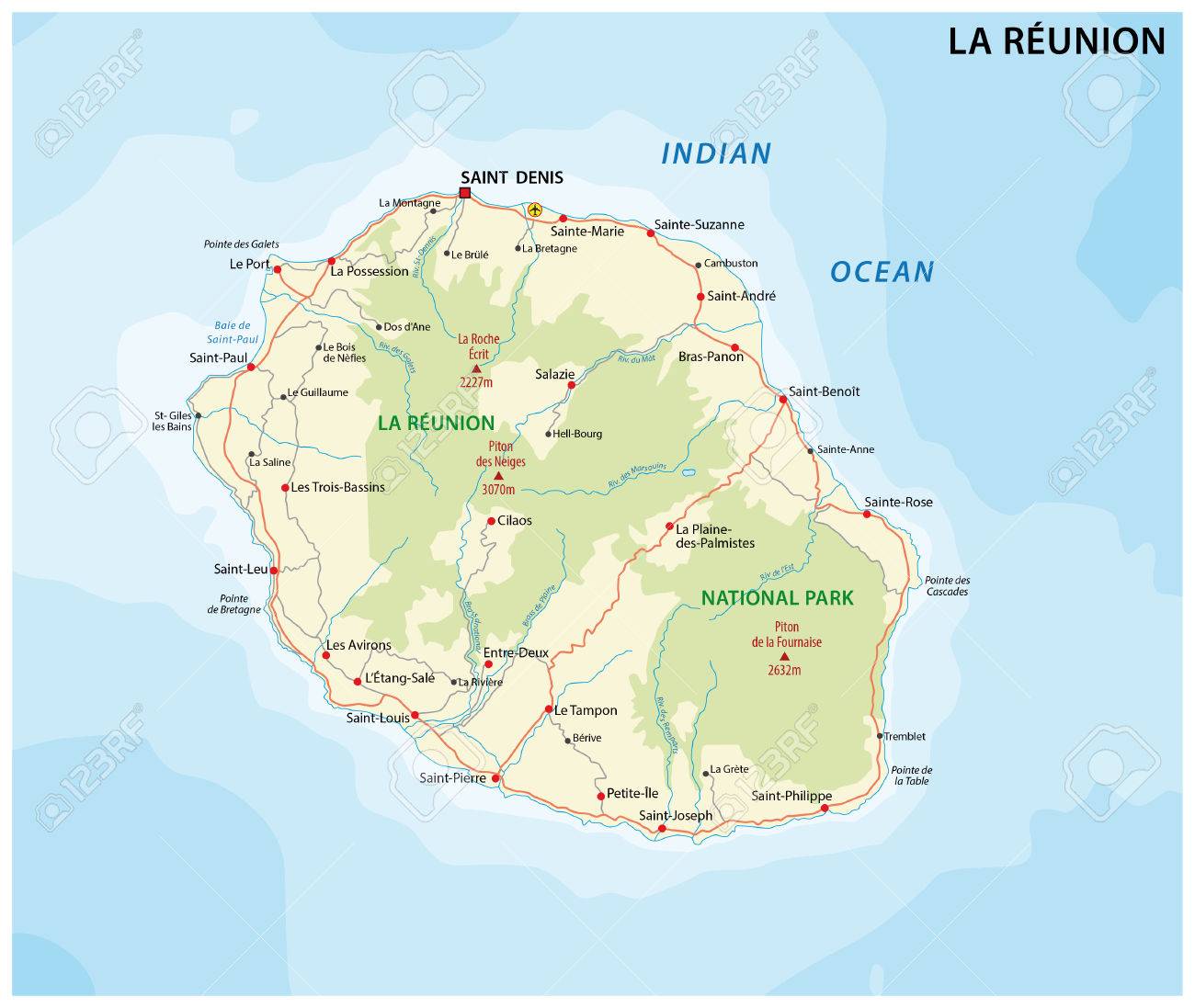 La Reunion Road And National Park Map Royalty Free Cliparts Vectors And Stock Illustration Image