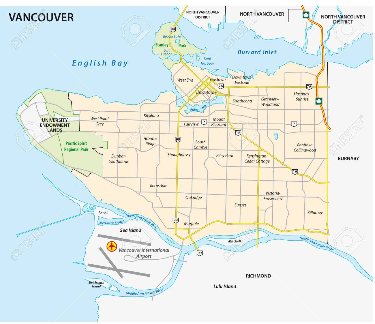バンクーバーの道と Neghborhood の地図 のイラスト素材 ベクタ Image