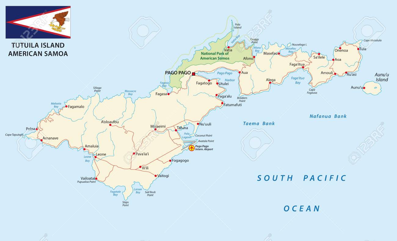 detailet american samoa road map with flag stock vector 56478279