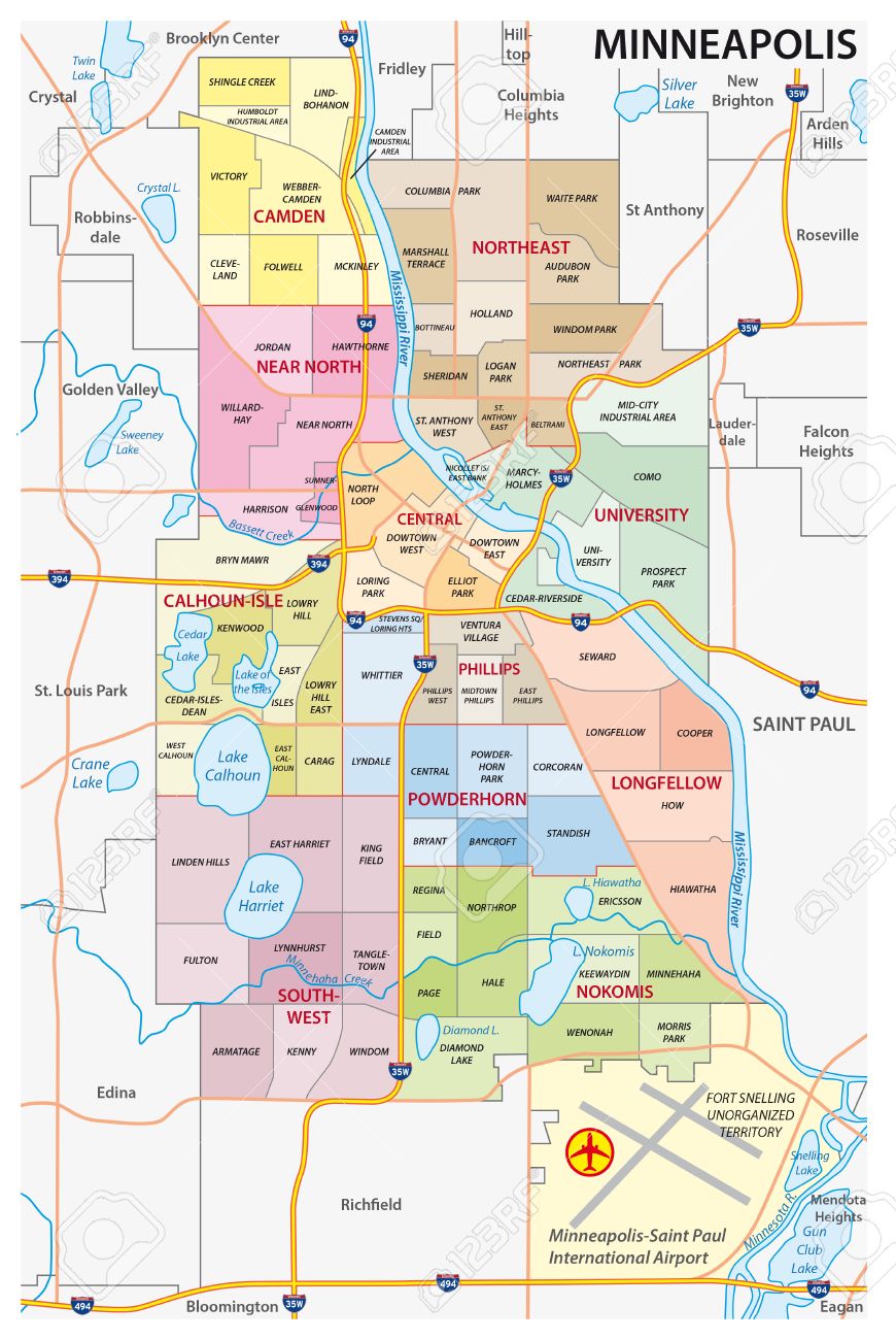 ミネアポリス行政政治および道路地図 のイラスト素材・ベクタ - . Image 58771262.