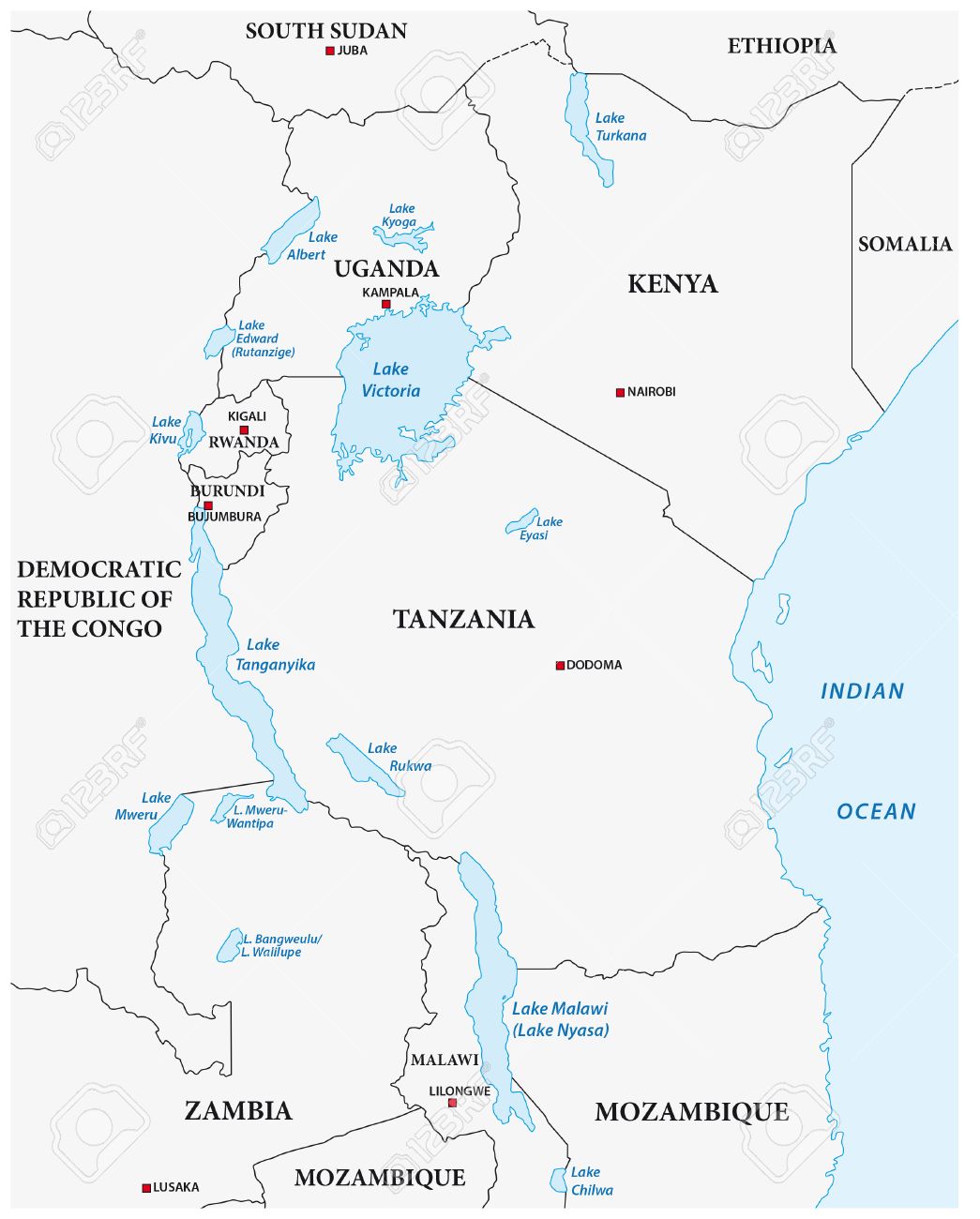 simple vector outline map of the african great lakes royalty free