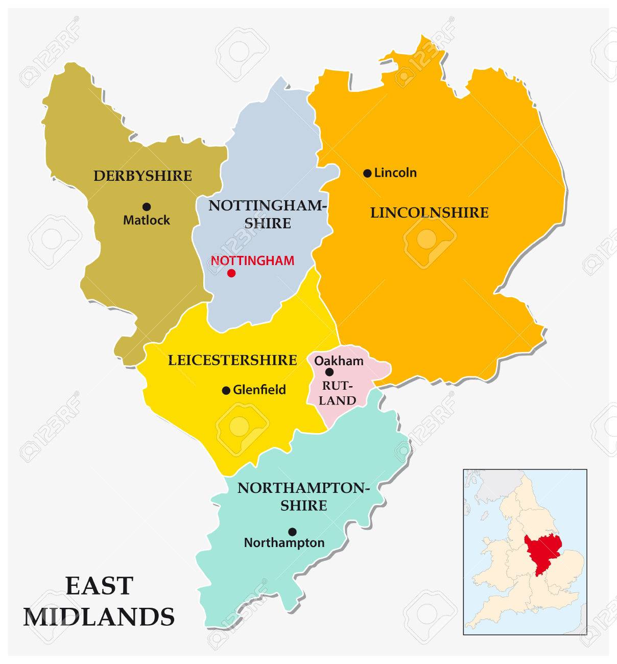 Map Of East Midlands East Midlands Administrative And Political Map Royalty Free Cliparts,  Vectors, And Stock Illustration. Image 67648045.