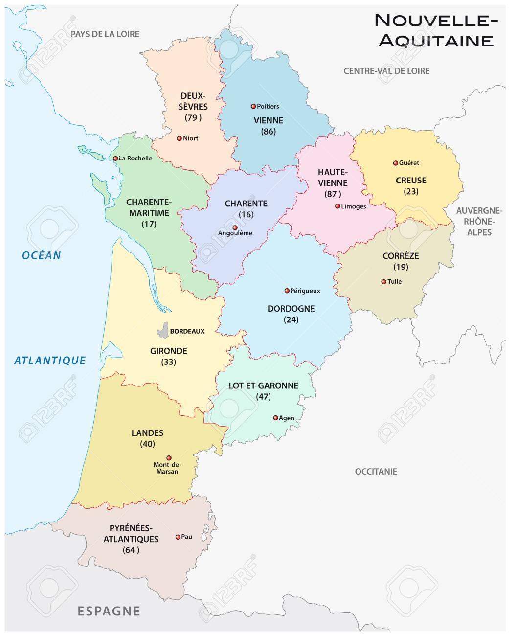 Map Of Aquitaine Region France Administrative And Political Vector Map Of The Nouvelle Aquitaine  Map Of Aquitaine Region France Administrative And Political Vector Map Of The Nouvelle Aquitaine
