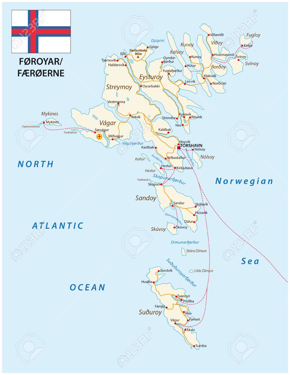 Road Map Of The Faroe Islands North Atlantic Archipelago With Royalty Free Cliparts Vectors And Stock Illustration Image