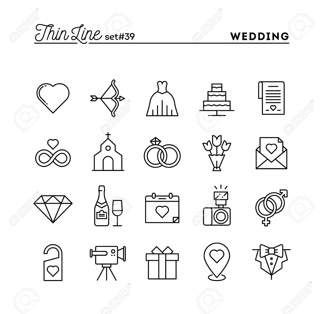 Wedding Bridal Dress Event Invitation Celebration Party And More Thin Line Icons Set Vector Illustration Royalty Free Cliparts Vectors And Stock Illustration Image 61454215