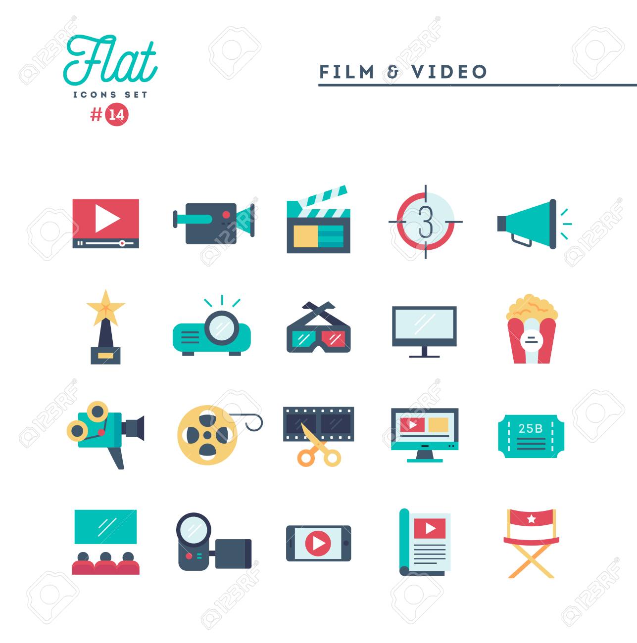Film, video, shooting, editing and more, flat icons set, vector illustration - 115093689 Film, video, shooting, editing and more, flat icons set, vector illustration - 115093689
