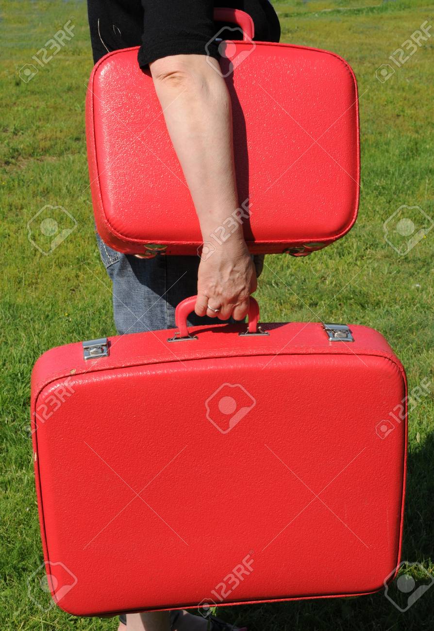 red vintage suitcase