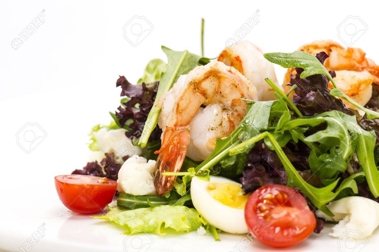 salad greens and shrimp on a white background in the restaurant - 18565860 salad greens and shrimp on a white background in the restaurant - 18565860