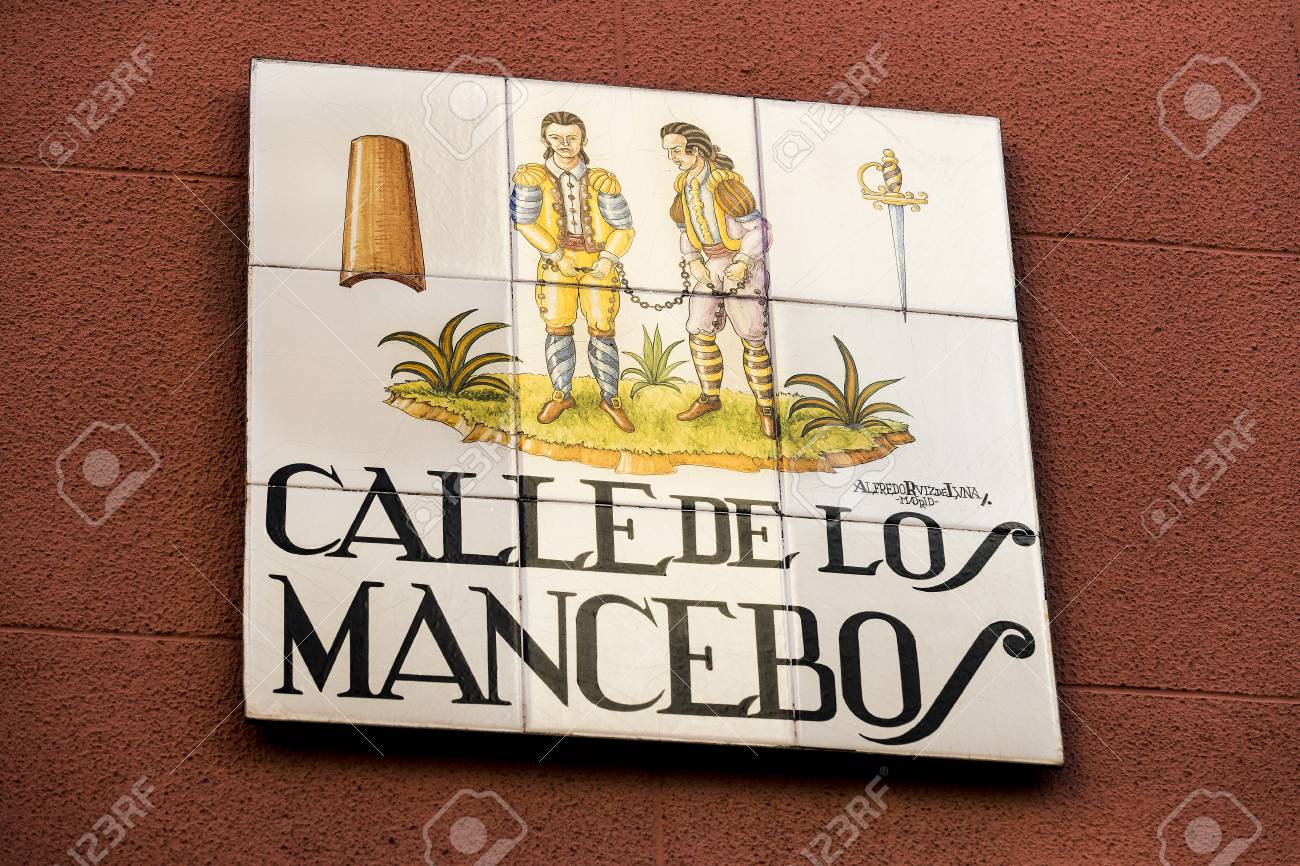 MADRID, SPAIN - 27 MARCH, 2018: Signs Of Street Names Are Created ... MADRID, SPAIN - 27 MARCH, 2018: Signs Of Street Names Are Created ...