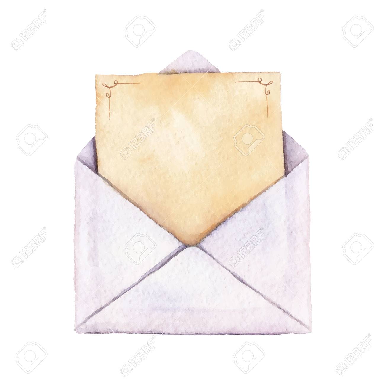 手紙と封筒を水彩で描いた 手紙は 装飾品で飾られています ベクトルの水彩イラスト のイラスト素材 ベクタ Image
