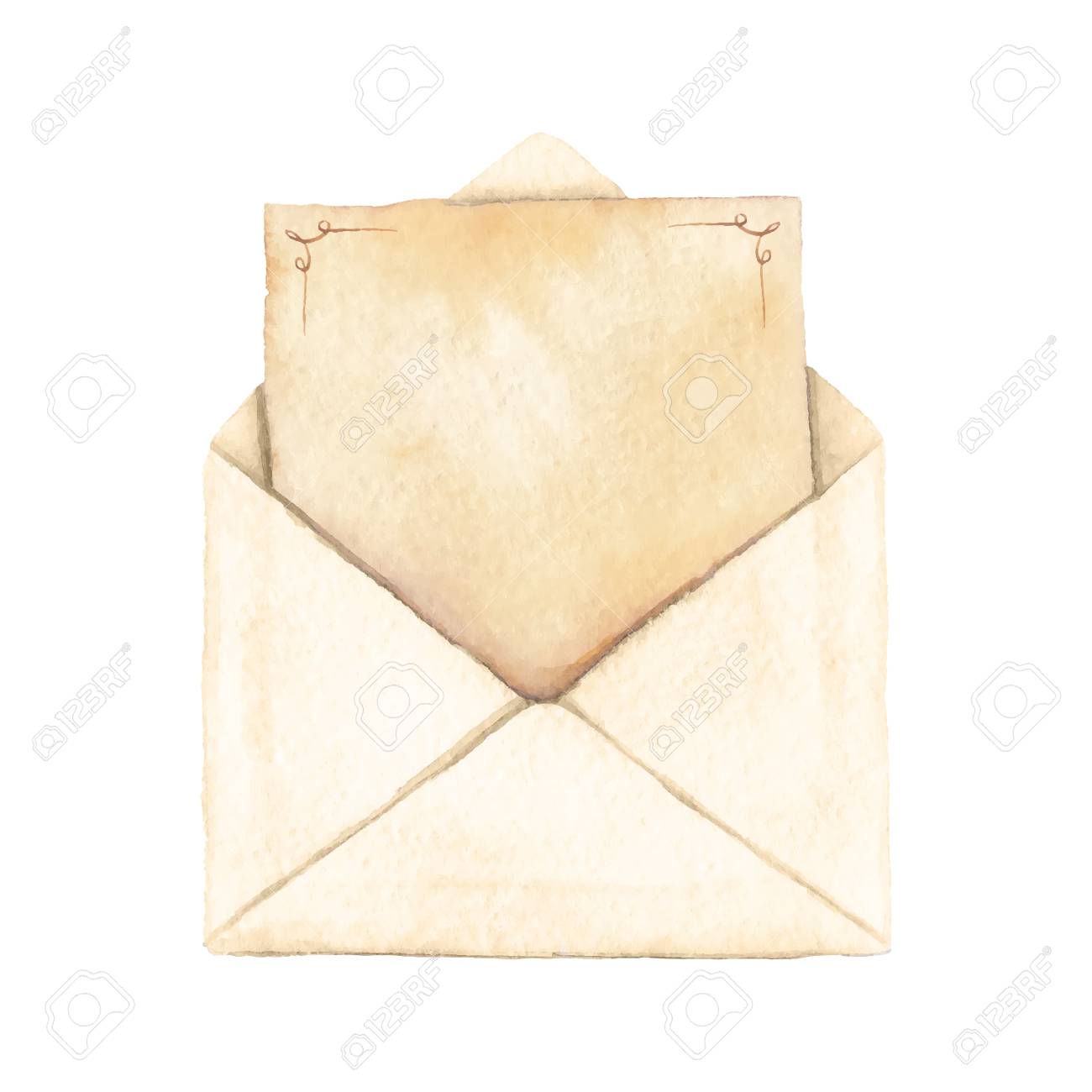 手紙と封筒を水彩で描いた 文字の装飾品で飾られています ベクトルの水彩イラスト のイラスト素材 ベクタ Image
