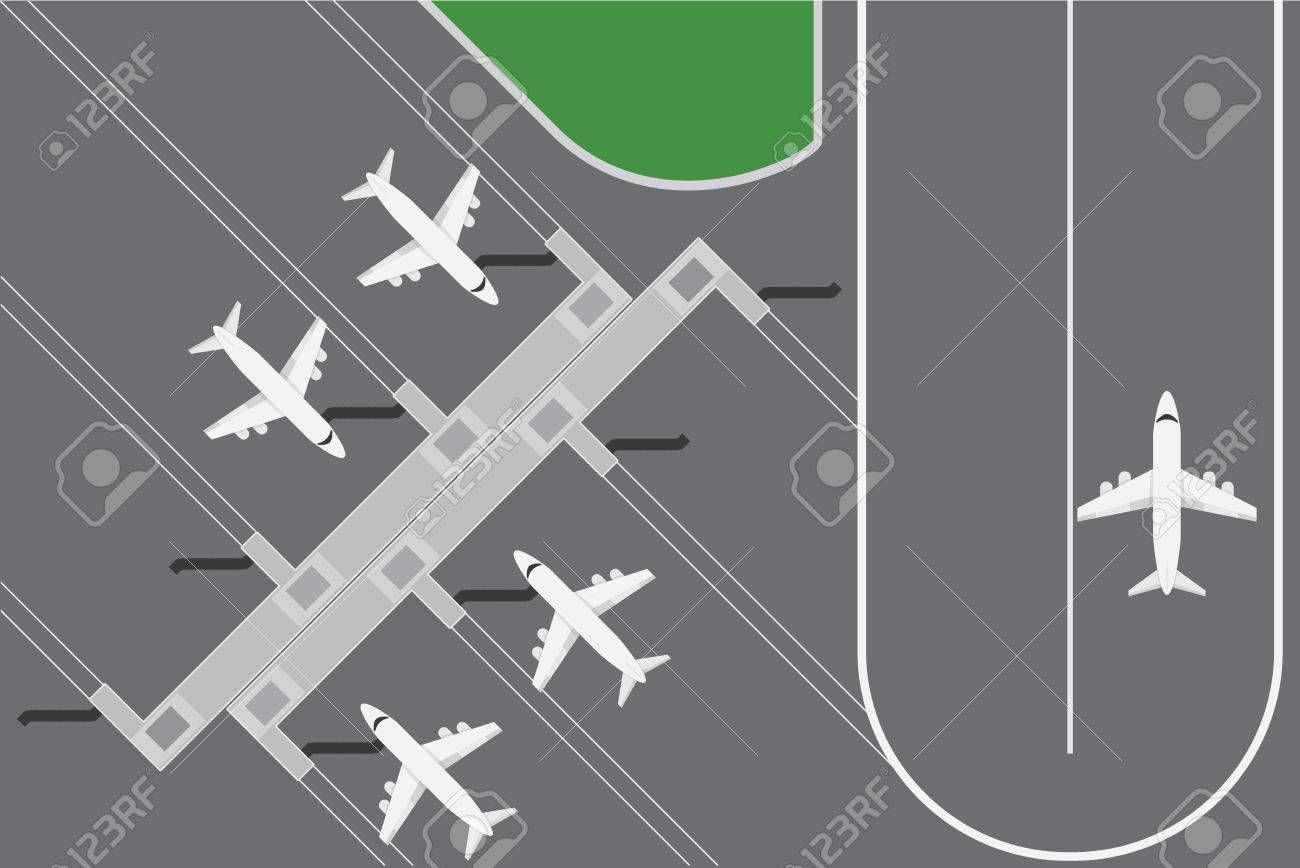 滑走路計画ターミナルと空港ビルのイラストをフラット デザイン のイラスト素材 ベクタ Image