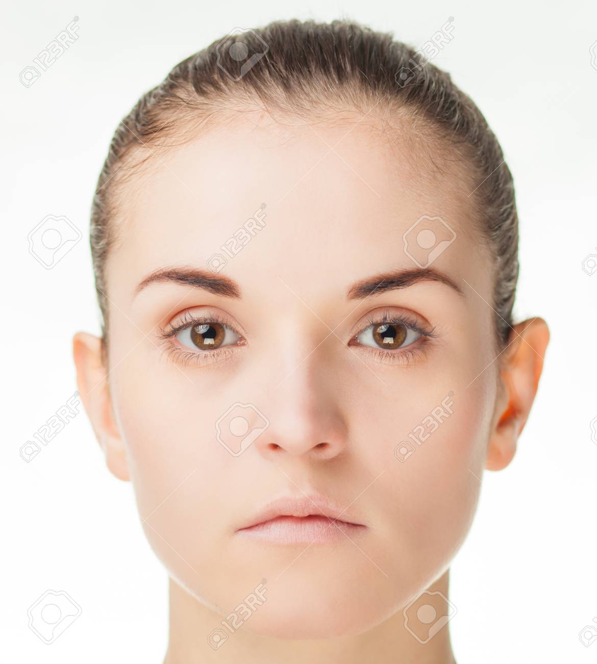 Isolated Young Natural Woman Face Front View