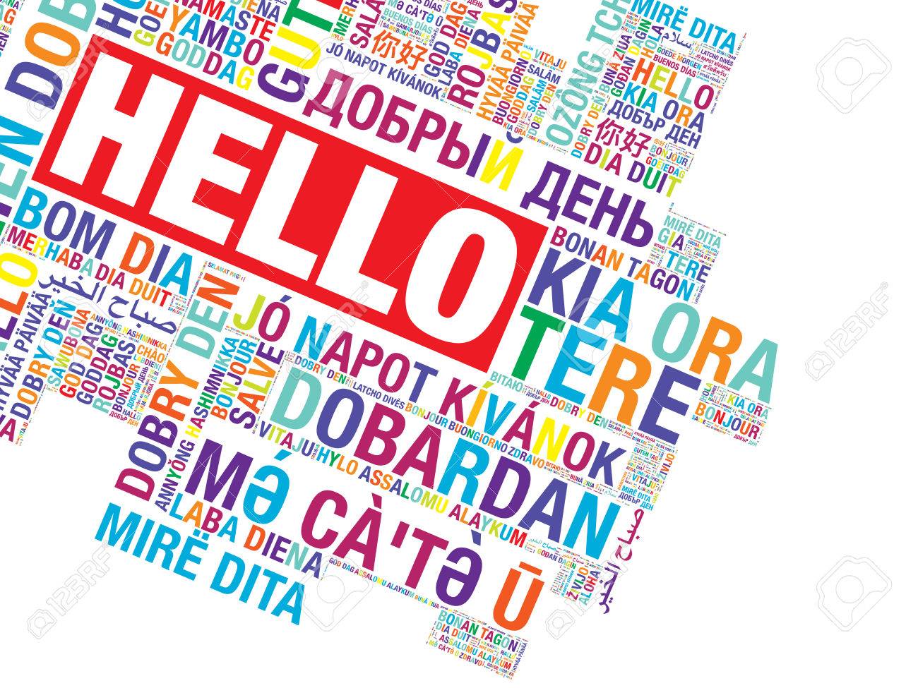 word hello in many languages vector word cloud concept illustration