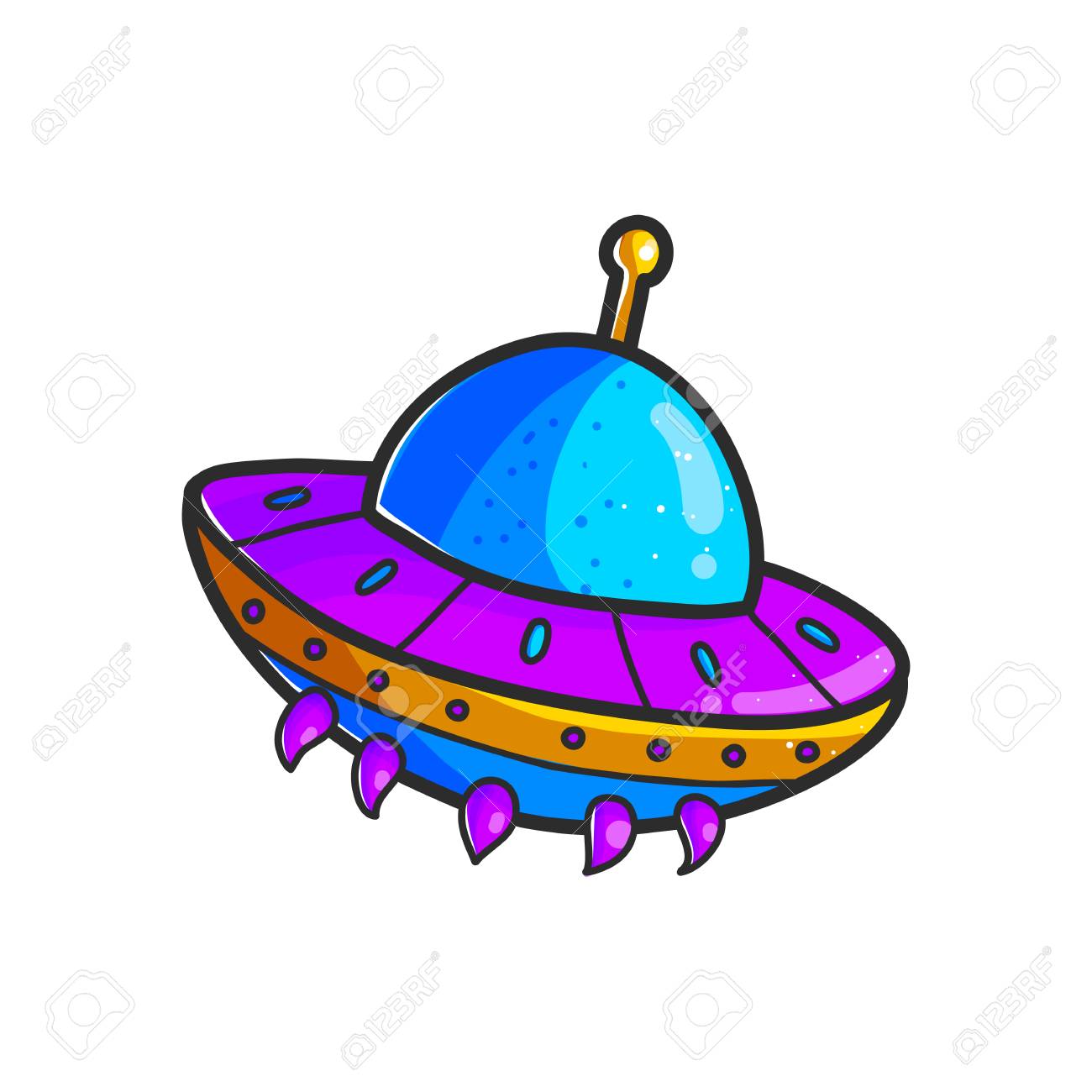 Cartoon Flying Saucers Hand Drawn Color Illustration Cute Ufo Royalty Free Cliparts Vectors And Stock Illustration Image