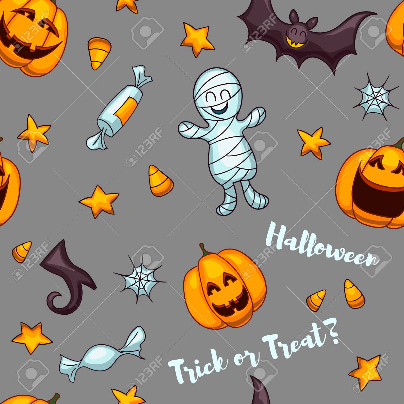 Modello Vettoriale Senza Soluzione Di Continuità Di Halloween Funny Zucche E Pipistrelli Texture Disegno Cartoon Carino Per Bambini Stampe