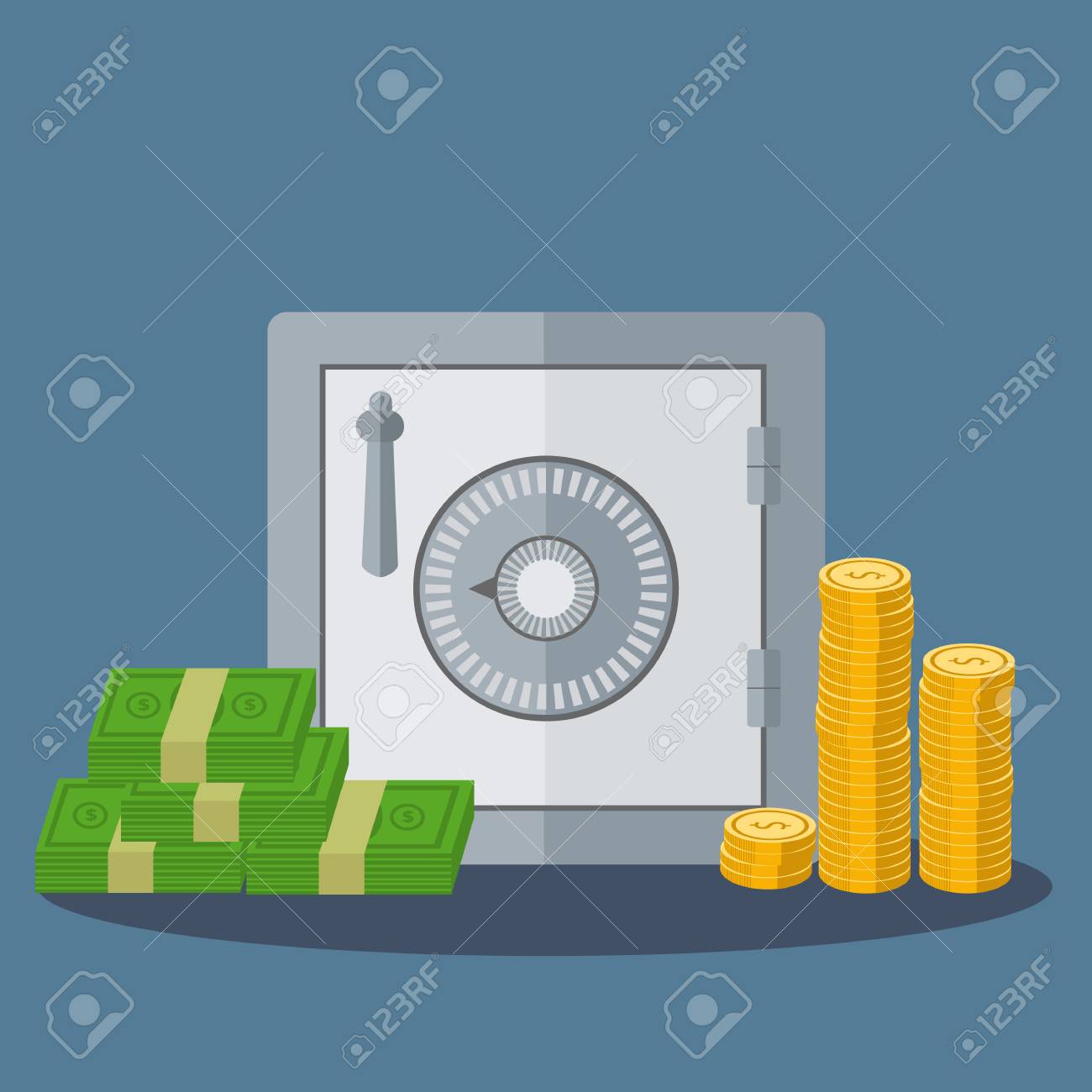 硬貨およびノートのお金である小型の金庫ベクトル イラストのイラスト素材 ベクタ Image 硬貨およびノートのお金である小型の金庫ベクトル イラストのイラスト素材 ベクタ Image