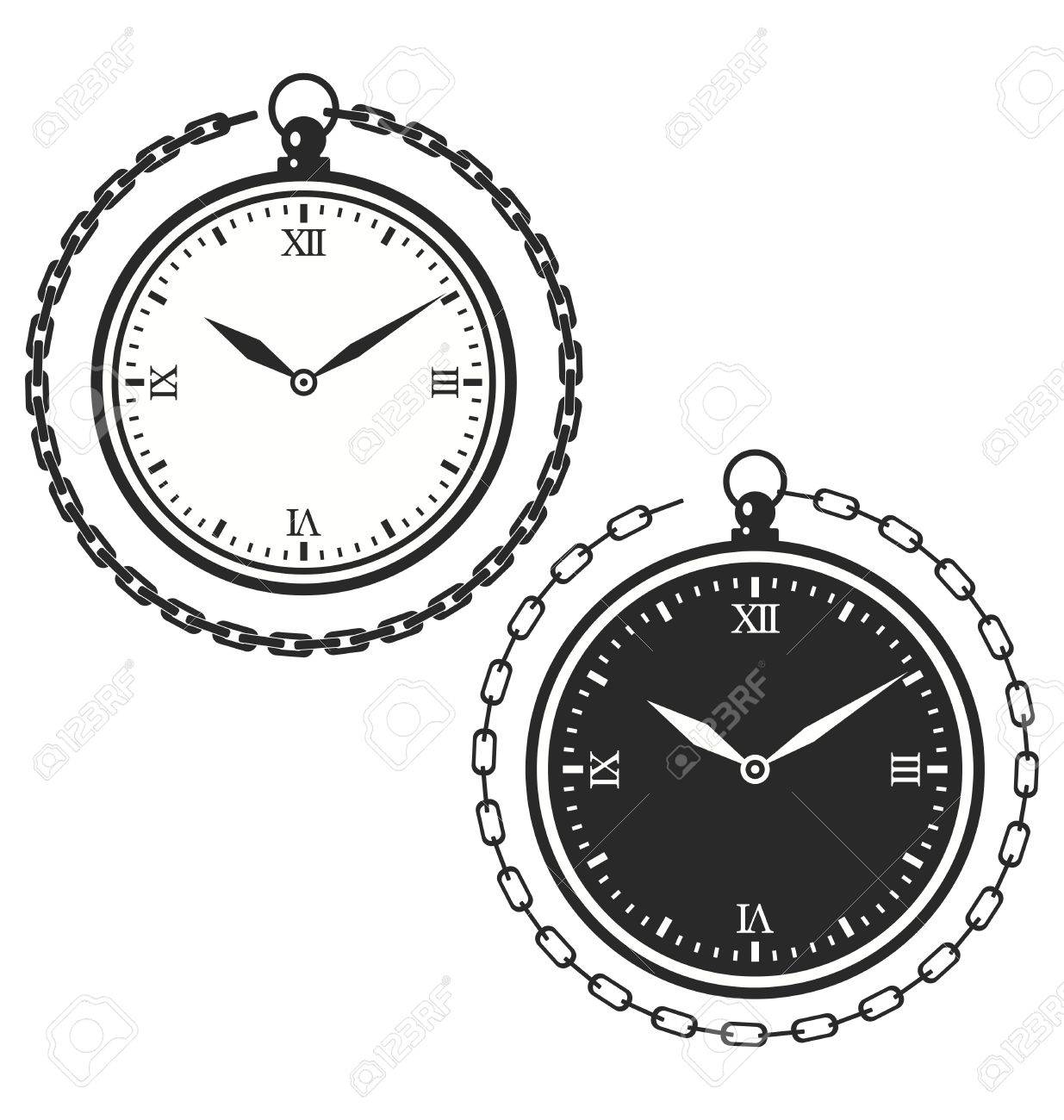 Vintage Pocket Watch With Roman Numerals And Chains Royalty Free Cliparts Vectors And Stock Illustration Image