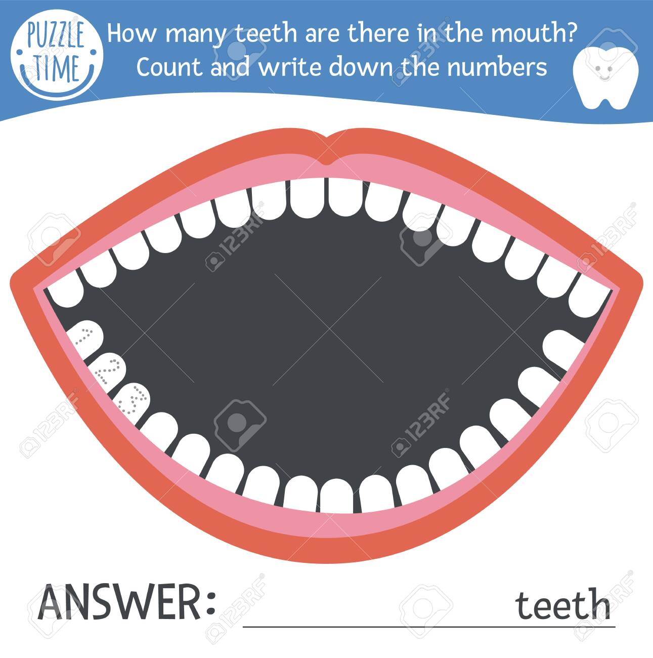 dental care math game with cute characters dentist medicine mathematic maze activity for preschool children how many teeth in the mouth simple dentist game for kids royalty free svg cliparts vectors and