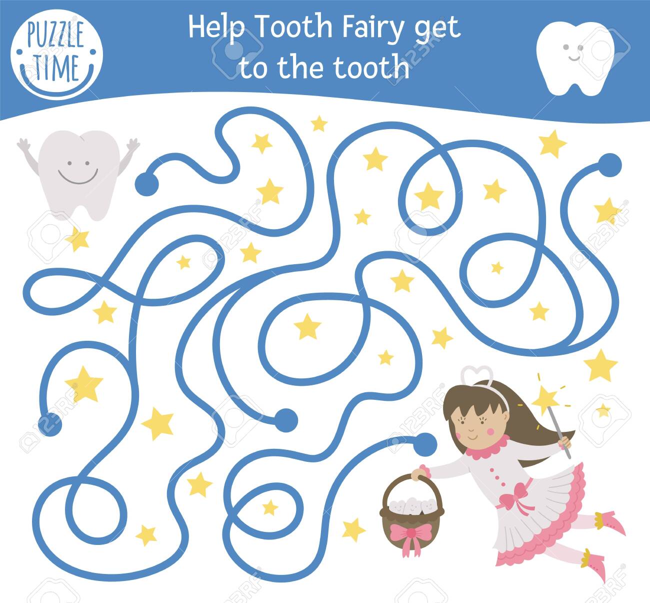 Dental Care Maze For Children Preschool Dentist Clinic Activity Funny Puzzle Game With Cute Fantasy Girl And Teeth Help The Tooth Fairy Get To The Tooth Mouth Hygiene Labyrinth For Kids Royalty