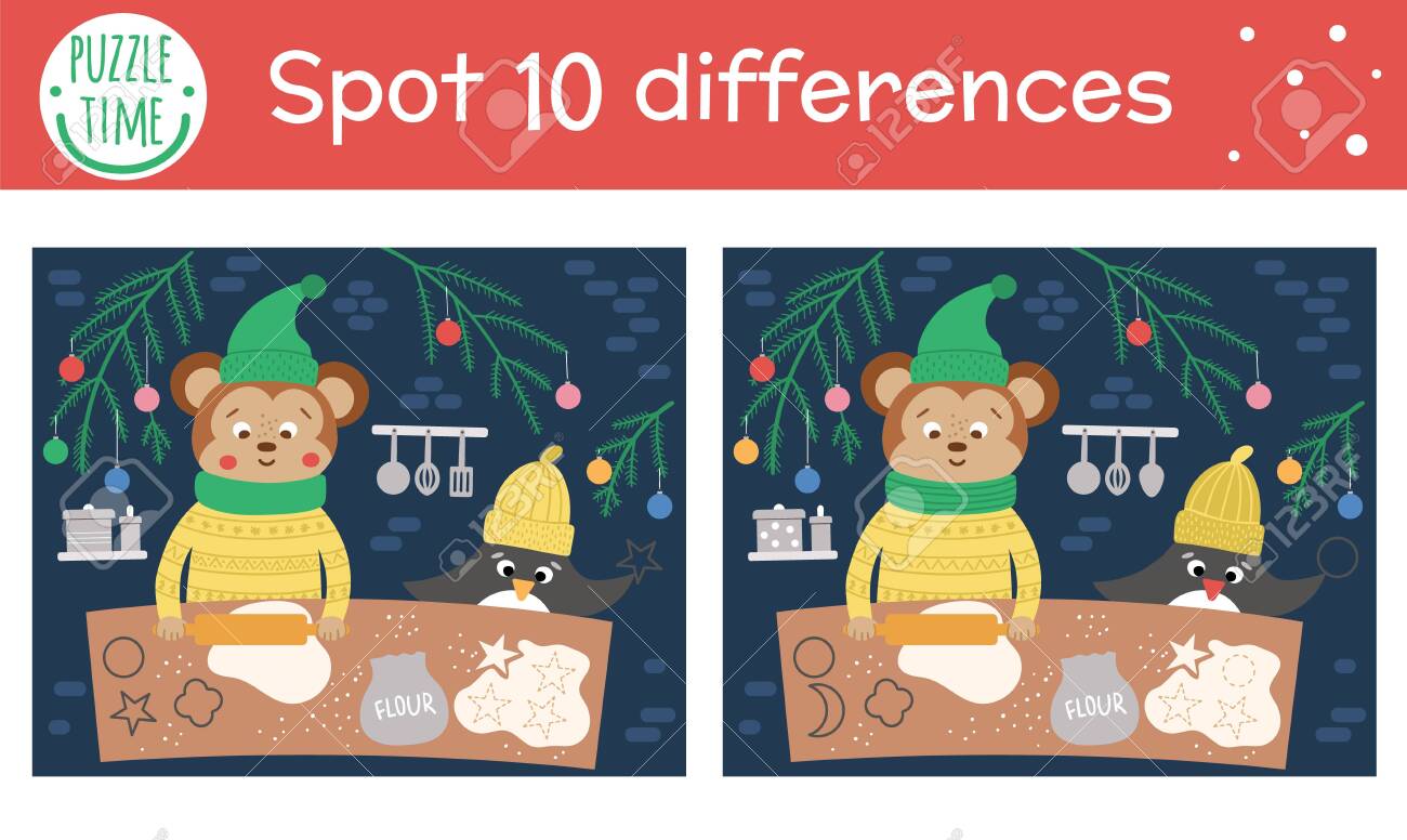 christmas find differences game for children. winter educational