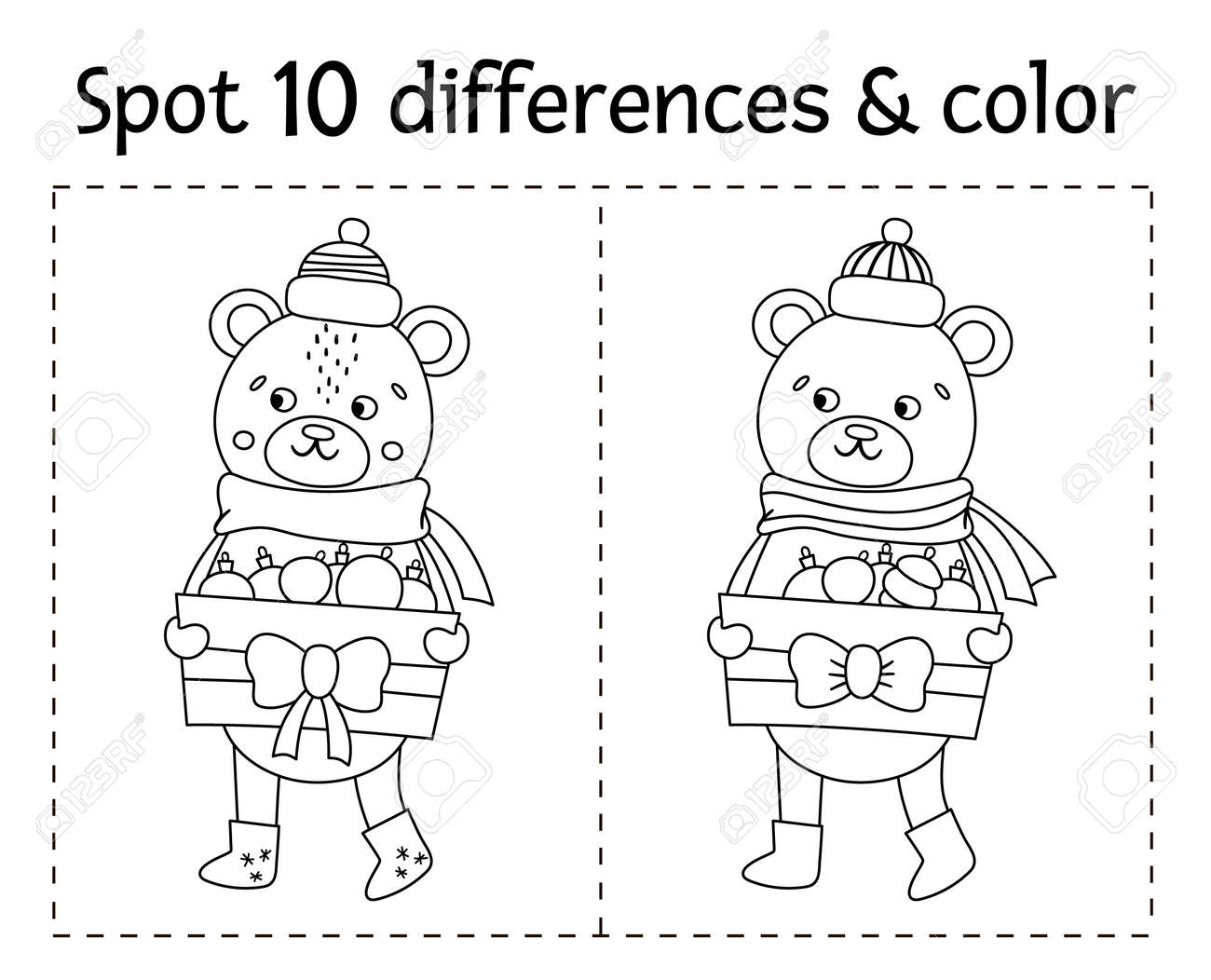 christmas-find-differences-and-color-game-for-children-winter-black-and-white-educational-activity-with-funny-bear-printable-worksheet-with-smiling-character-cute-new-year-coloring-page-for-kids-royalty-free-svg for Free Christmas Spot The Difference Printable Christmas Find Differences And Color Game For Children. Winter Black And White Educational Activity With Funny Bear. Printable Worksheet With Smiling Character. Cute New Year Coloring Page For Kids Royalty Free SVG, for Free Christmas Spot The Difference Printable