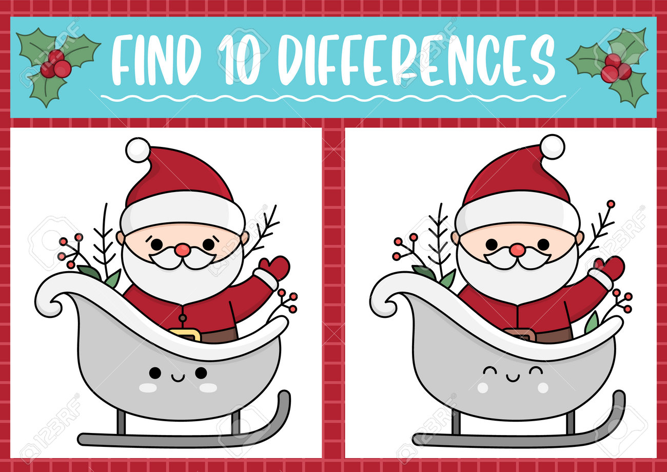 christmas-find-differences-game-for-kids-attention-skills-activity-with-cute-santa-claus-on-sledge-new-year-puzzle-for-kids-with-funny-characters-printable-what-is-different-worksheet-royalty-free-svg-cliparts for Free Printable Christmas Spot The Difference Christmas Find Differences Game For Kids. Attention Skills Activity With Cute Santa Claus On Sledge. New Year Puzzle For Kids With Funny Characters. Printable What Is Different Worksheet Royalty Free SVG, Cliparts, for Free Printable Christmas Spot The Difference