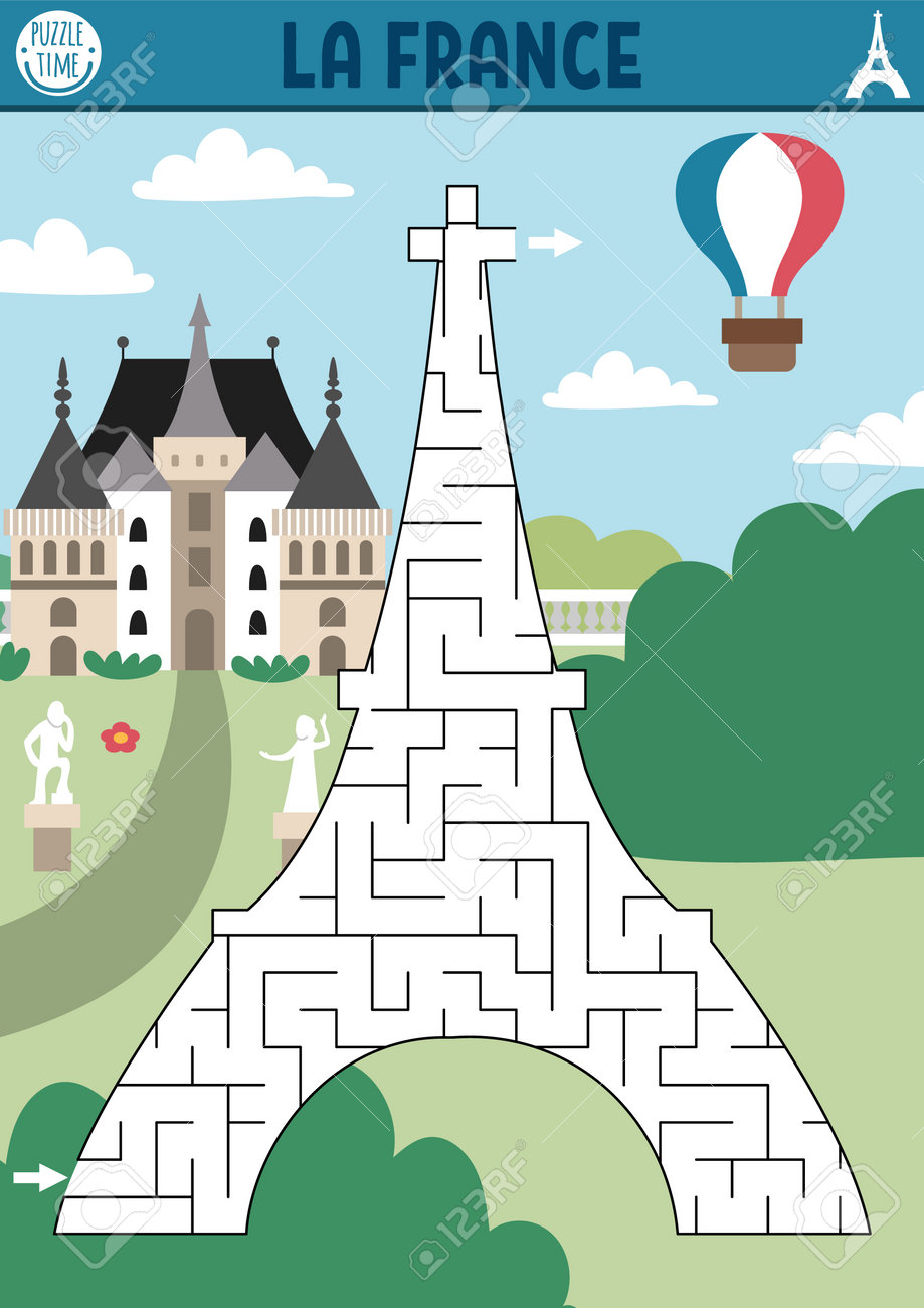 maze-for-kids-with-eiffel-tower-french-preschool-printable-activity-for-children-with-main-paris-landmark-geometric-labyrinth-game-or-puzzle-with-france-place-of-interest-scene-castle-royalty-free-svg-cliparts