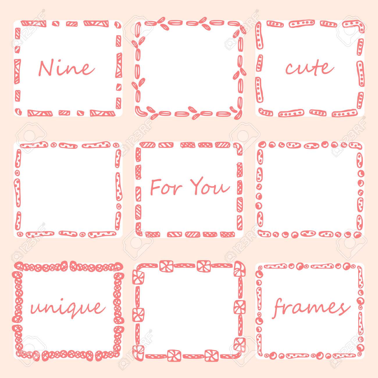 9 つの正方形の落書きフレームのセットです ベクターの手描きイラストのイラスト素材 ベクタ Image