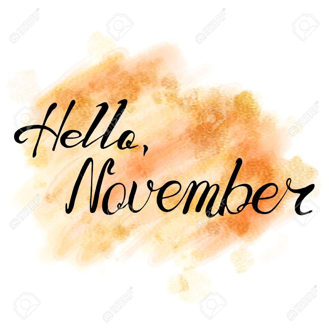 hello november hand drawn lettering on watercolor background
