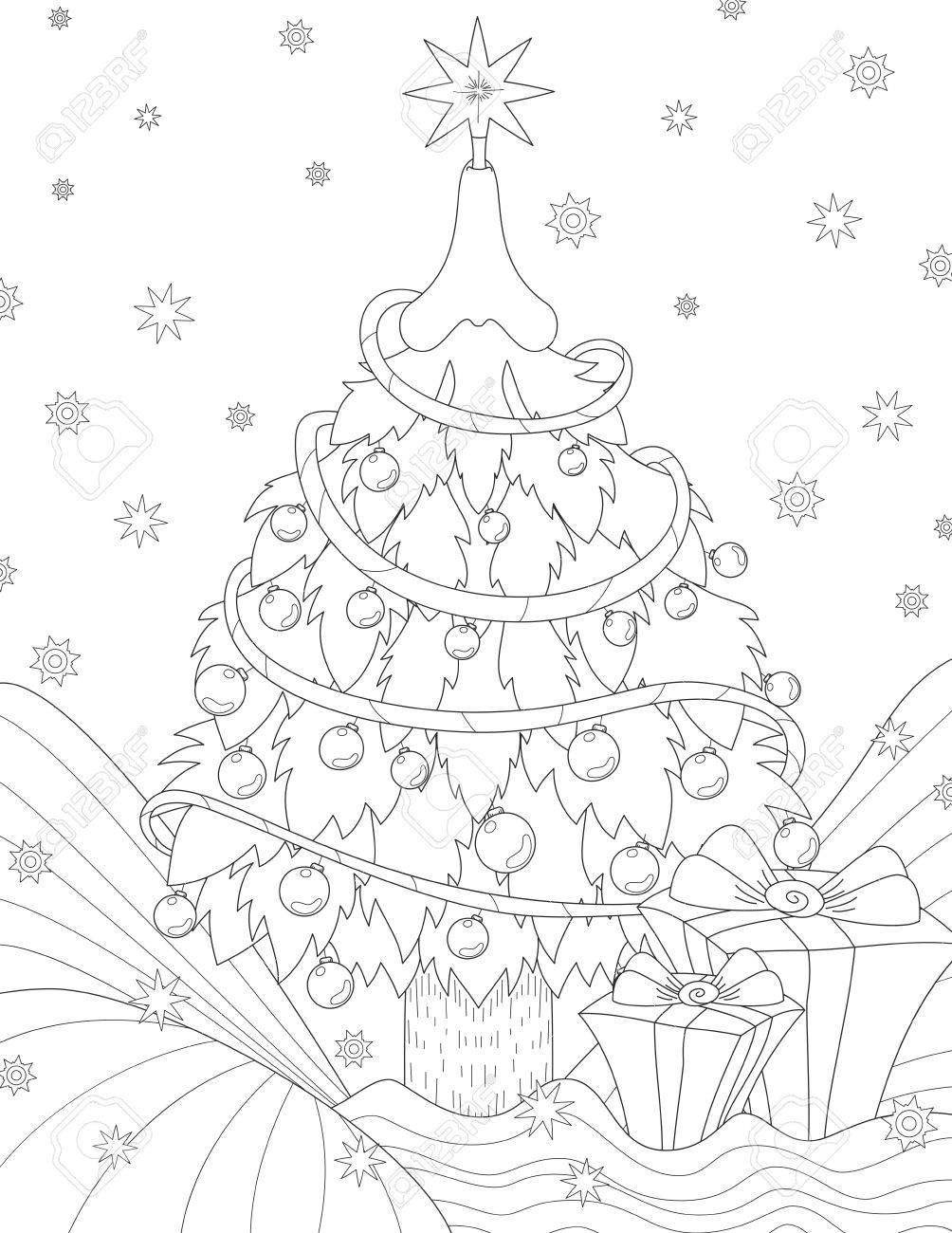 アンチ ストレス大人の本ページを着色します クリスマス ツリーとギフト ボックスのパターンのイラスト素材 ベクタ Image 66539535