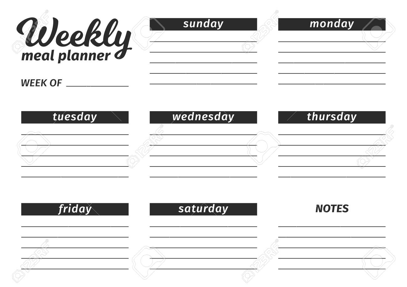 template for the creation of the food menu black and white vector meal planner menu