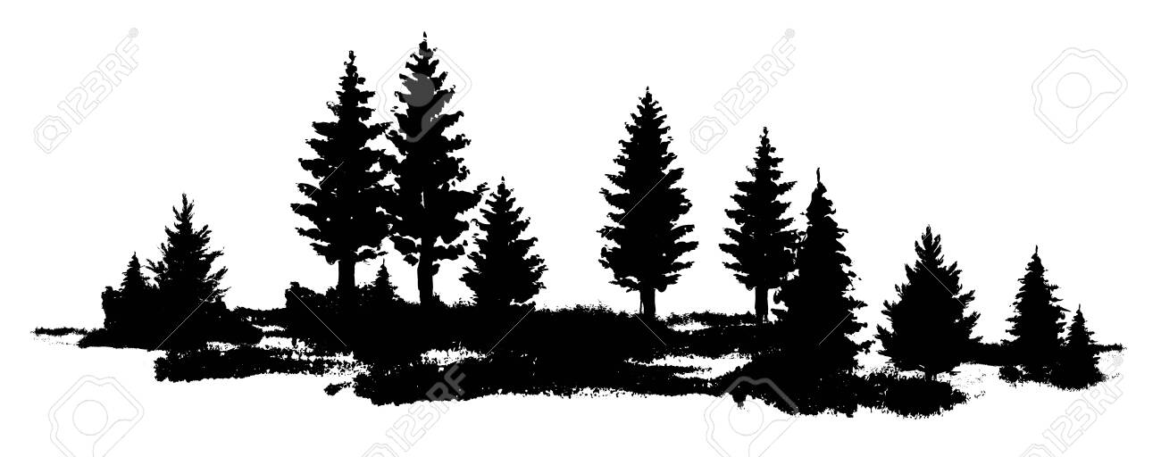 Vector Forest Silhouette Landscape Composition Black And White Isolated Elements Element For Design Royalty Free Cliparts Vectors And Stock Illustration Image 149844744
