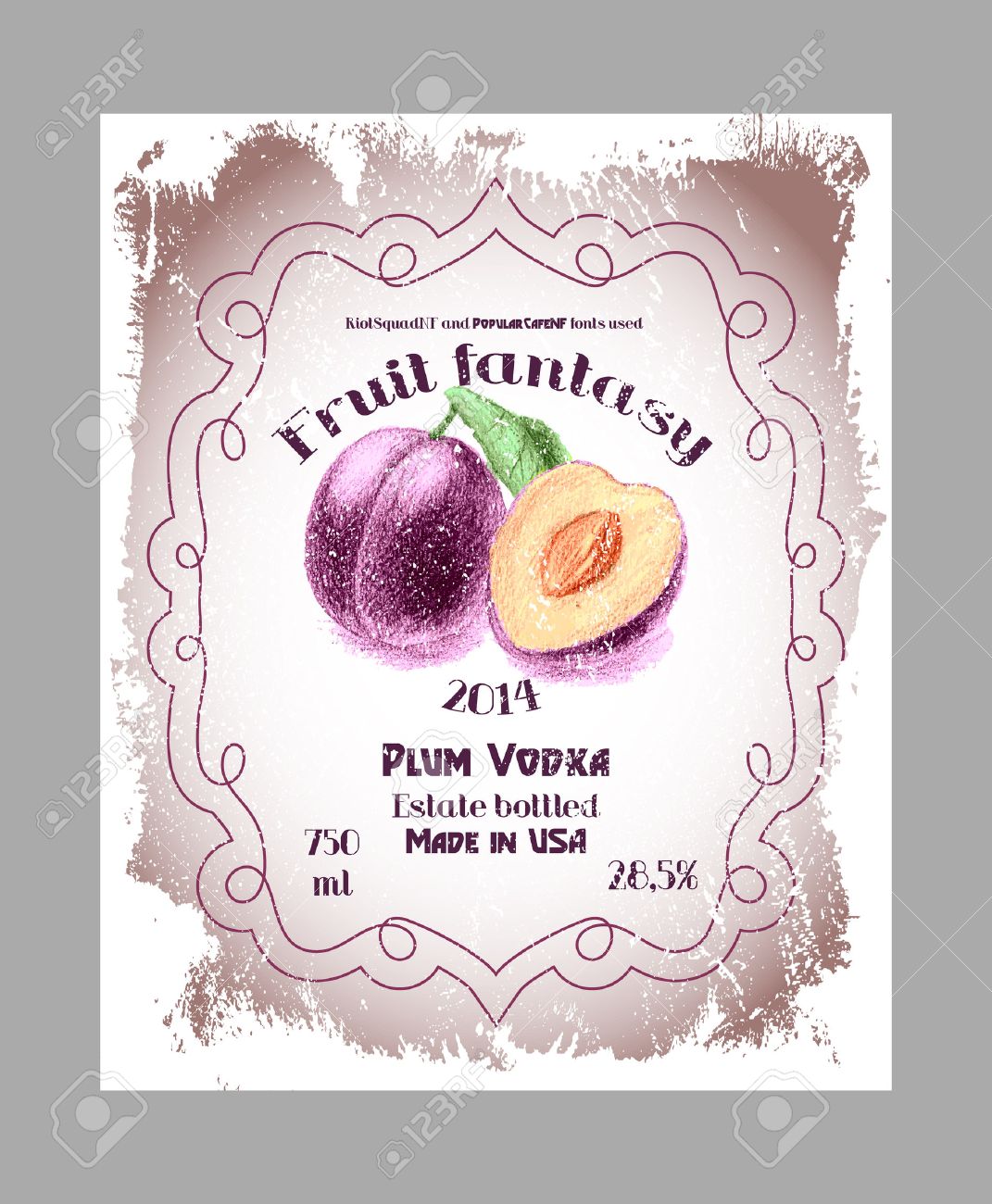vintage fruit alcohol labels template plum vodka liquor or