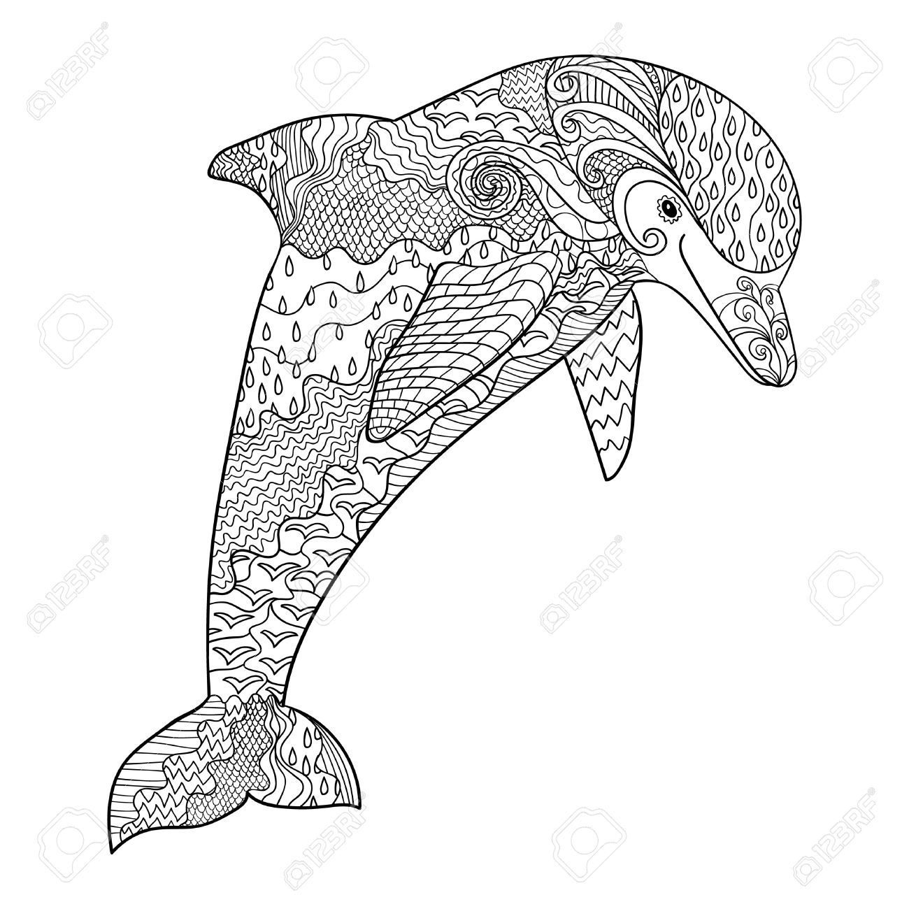 dauphin heureux avec details eleves adulte page a colorier antistress main blanche noir tire doodle animaux oceanique clip art libres de droits vecteurs et illustration image 49819658 blaireau, coloration, page, debout