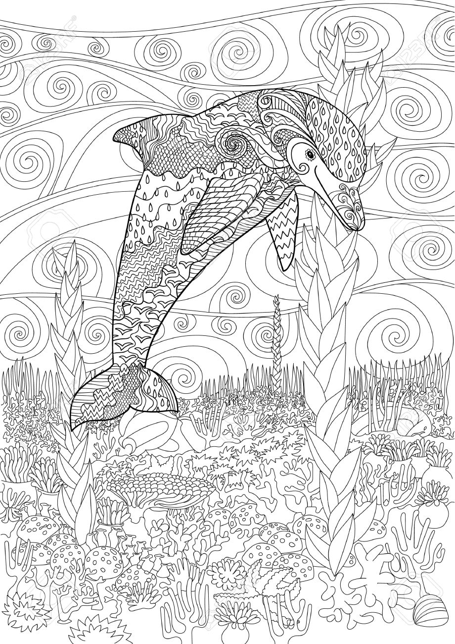 Adult Antistress Coloring Page Black White Doodle With Underwater