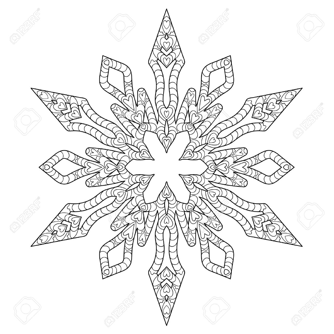 Hand Drawn Antistress Snowflake. Tracery Template In ...